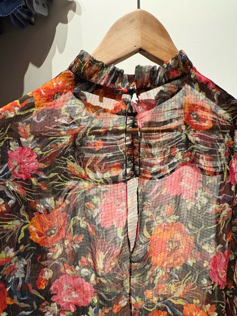 Sandro Black Sheer Floral Ruffled Neck Blouse - Picture 4 of 6